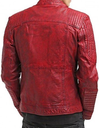Mens Sheepskin Leather Cafe Racer Biker Jacket Maroon
