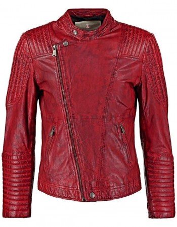 Mens Sheepskin Leather Cafe Racer Biker Jacket Maroon