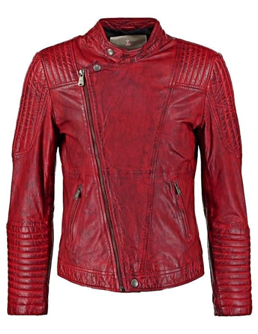 Mens Sheepskin Leather Cafe Racer Biker Jacket Maroon