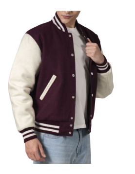 Maroon &amp; White Wool Letterman Jacket