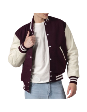 Maroon &amp; White Wool Letterman Jacket