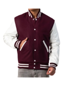 Maroon Wool Body & Bright White Leather Sleeves Letterman Jacket
