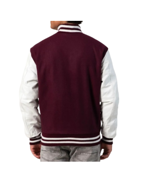 Maroon Wool Body &amp; Bright White Leather Sleeves Letterman Jacket