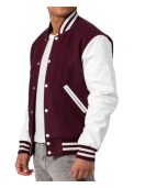 Maroon Wool Body & Bright White Leather Sleeves Letterman Jacket