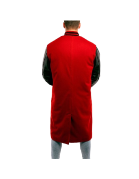 Scarlet Wool Body &amp; Black Leather Sleeves Letterman Coat