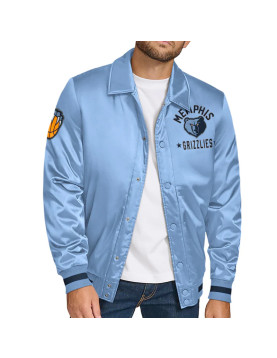 Memphis Grizzlies Stitch Applique Light Blue Satin Jacket