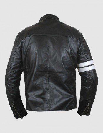 Men's Black Leather Jacket with White Stripes Men's Black Leather Jacket with White Stripes