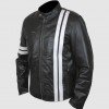 Men's Black Leather Jacket with White Stripes Men's Black Leather Jacket with White Stripes