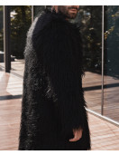 Men's Black Shaggy Llama Faux Fur Coat