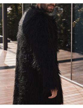 Men's Black Shaggy Llama Faux Fur Coat
