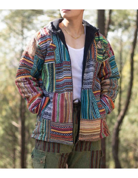 Men's Boho Patchwork Fleece-Lined Winter Jacket