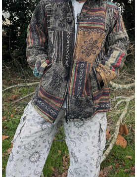 Men's Boho Patchwork Fleece-Lined Winter Jacket