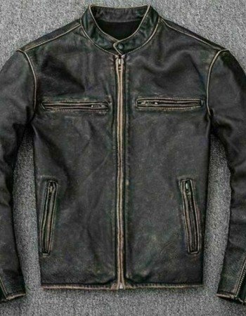 Men's Faded Black Leather Motorcycle Jacket