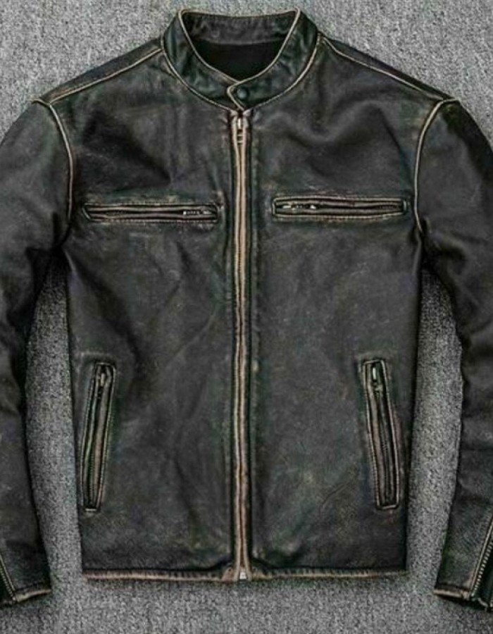 Men's Faded Black Leather Motorcycle Jacket Men's Faded Black Leather Motorcycle Jacket