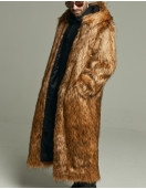 Men's Long hooded Fox Faux Fur Coat - Oversize hood