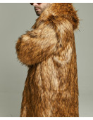 Men's Long hooded Fox Faux Fur Coat - Oversize hood