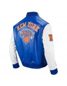 Men's New York Knicks "City Signature" Royal Blue & White Leather Varsity Jacket