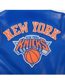 Men's New York Knicks "City Signature" Royal Blue & White Leather Varsity Jacket