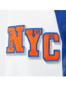 Men's New York Knicks "City Signature" Royal Blue & White Leather Varsity Jacket