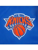 Men's New York Knicks "City Signature" Royal Blue & White Leather Varsity Jacket