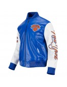 Men's New York Knicks "City Signature" Royal Blue & White Leather Varsity Jacket