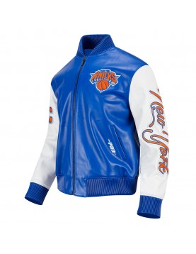 Men's New York Knicks &quot;City Signature&quot; Royal Blue &amp; White Leather Varsity Jacket