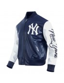 Men's New York Yankees City Signature Midnight Navy Leather Varsity Jacket