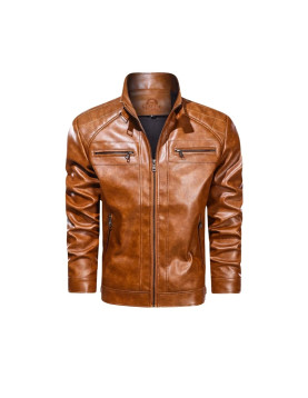 Men Brown Diamond Real Leather Jacket