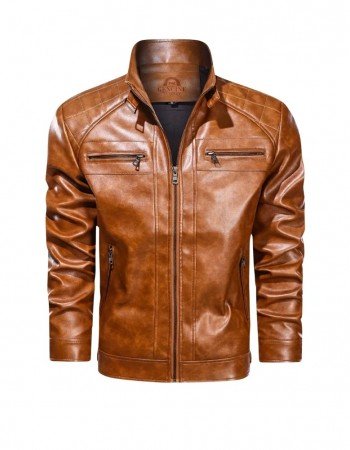 Men Brown Diamond Real Leather Jacket