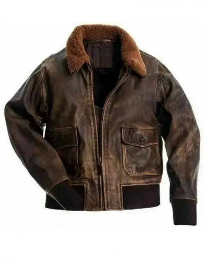 Men Distressed Flight Bomber Jacket