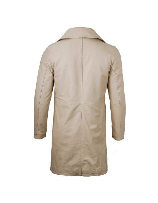 Men’s Beige Real Leather Coat – Notch Lapel Men’s Beige Real Leather Coat – Notch Lapel