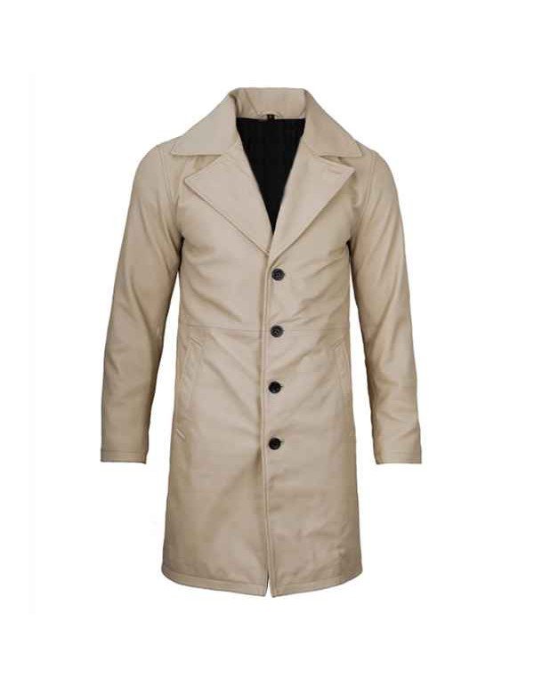 Men’s Beige Real Leather Coat – Notch Lapel Men’s Beige Real Leather Coat – Notch Lapel