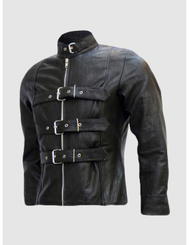 Men’s Belted Trench Look Black Leather Jacket