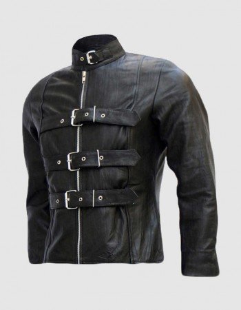 Men’s Belted Trench Look Black Leather Jacket