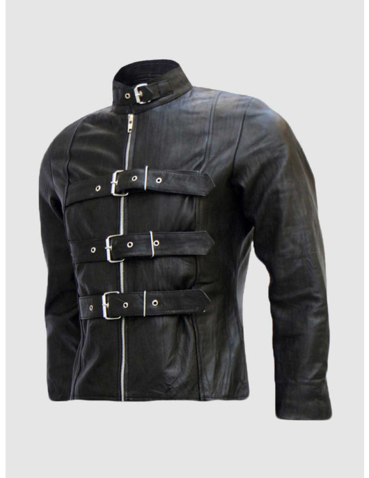 Men’s Belted Trench Look Black Leather Jacket