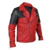 Men’s Black Diamond Quilted Shoulders Red Leather Jacket Men’s Black Diamond Quilted Shoulders Red Leather Jacket