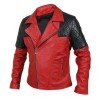 Men’s Black Diamond Quilted Shoulders Red Leather Jacket Men’s Black Diamond Quilted Shoulders Red Leather Jacket