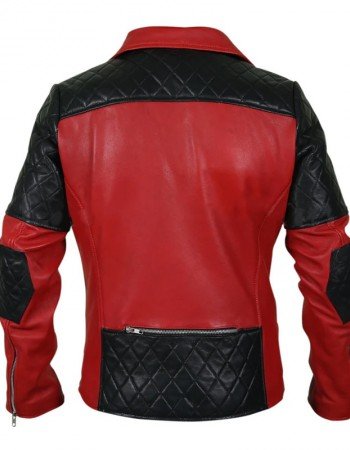 Men’s Black Diamond Quilted Shoulders Red Leather Jacket