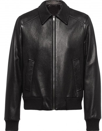 Men’s Black Elasticated Bomber Leather Jacket