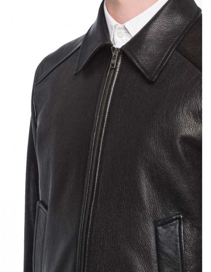 Men’s Black Elasticated Bomber Leather Jacket