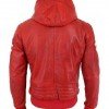 Men’s Bomber Red Leather Biker Hooded Men’s Bomber Red Leather Biker Hooded