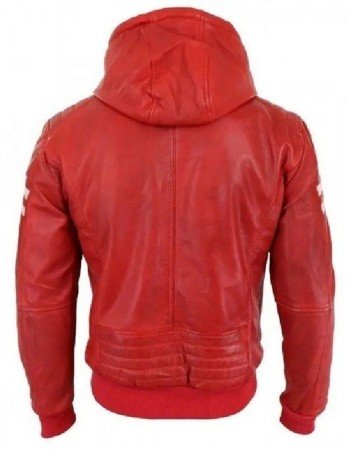 Men’s Bomber Red Leather Biker Hooded