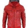 Men’s Bomber Red Leather Biker Hooded Men’s Bomber Red Leather Biker Hooded