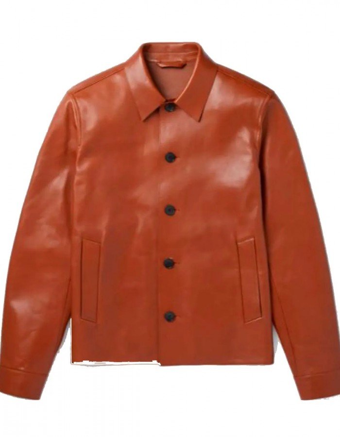 Men’s Brown Leather Blouson Jacket with Shirt Collar Men’s Brown Leather Blouson Jacket with Shirt Collar
