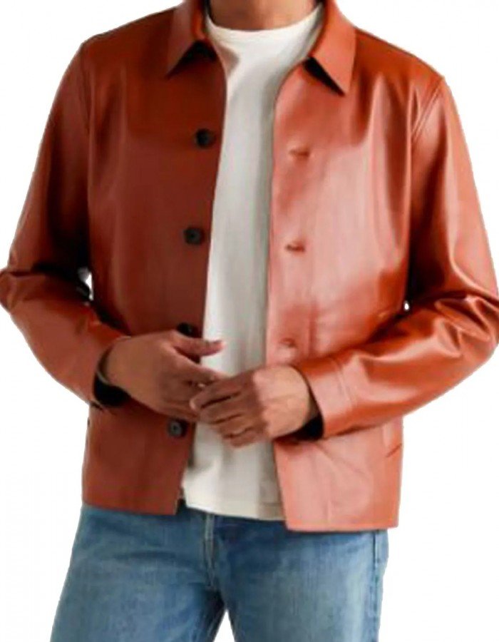 Men’s Brown Leather Blouson Jacket with Shirt Collar Men’s Brown Leather Blouson Jacket with Shirt Collar