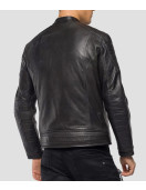 Men’s Crust Motorcycle Leather Jacket with Zipper Pockets