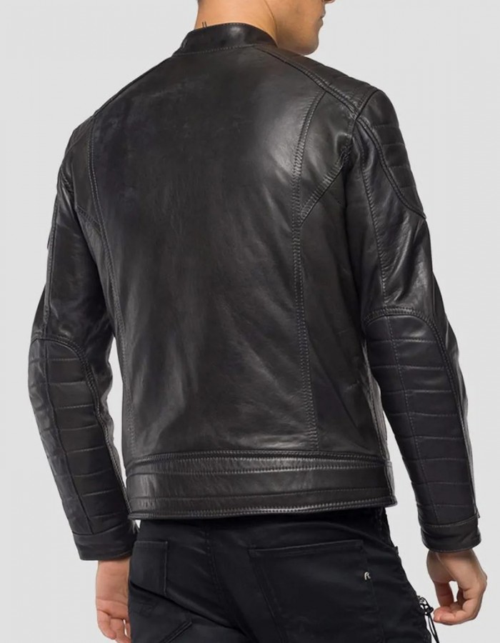 Men’s Crust Motorcycle Leather Jacket with Zipper Pockets Men’s Crust Motorcycle Leather Jacket with Zipper Pockets