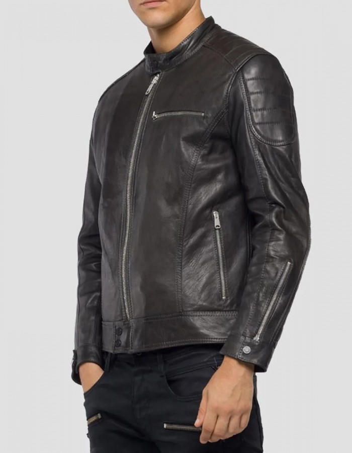 Men’s Crust Motorcycle Leather Jacket with Zipper Pockets Men’s Crust Motorcycle Leather Jacket with Zipper Pockets