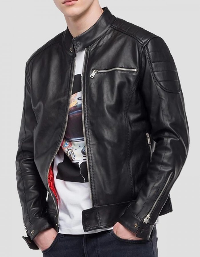 Men’s Crust Motorcycle Leather Jacket with Zipper Pockets Men’s Crust Motorcycle Leather Jacket with Zipper Pockets
