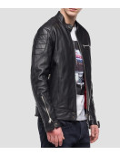 Men’s Crust Motorcycle Leather Jacket with Zipper Pockets